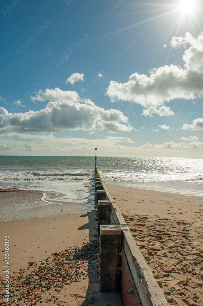 Waves coming in on Bournemouth beach in Dorset, England.
