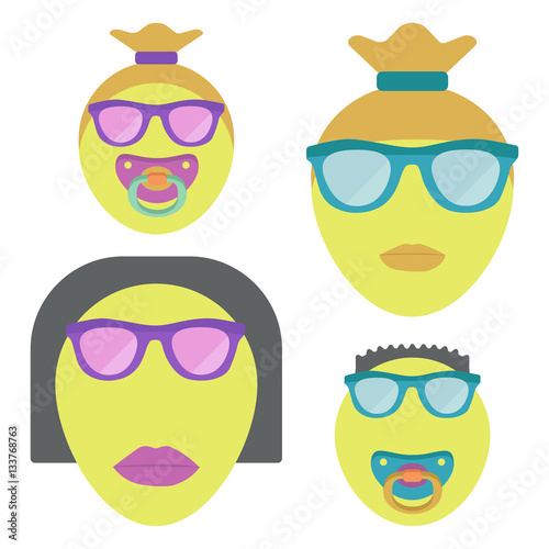  Family emoji with two children. Gay couple. Vector illustration.