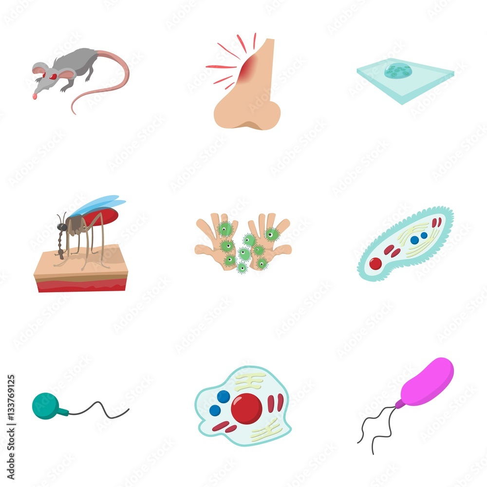 Disease malaria icons set, cartoon style