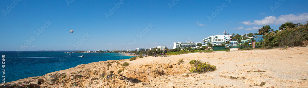 Fototapeta premium Stone cliff in a beautiful blue sea Cyprus