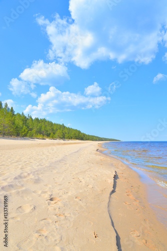 Beach on Ladoga lake at morning.