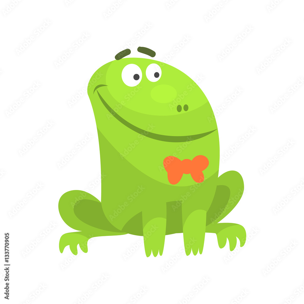 Smiling Green Frog Funny Character With Bow Tie Childish Cartoon Illustration Smiling Green Frog Funny Character With Bow Tie Childish Cartoon Illustration