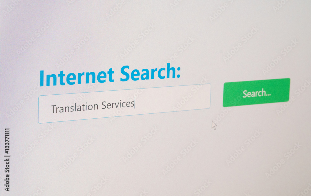 Translation Services online search, computer screen shot close up as user types in translator key phrase, so pixel grid is visible, actual footage, not rendered animation. Translation Services online search, computer screen shot close up as user types in translator key phrase, so pixel grid is visible, actual footage, not rendered animation.
