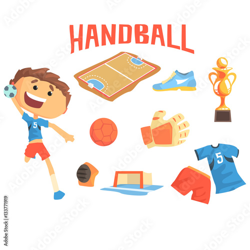 Boy Handball Player, Kids Future Dream Professional Sportive Career Illustration With Related To Profession Objects