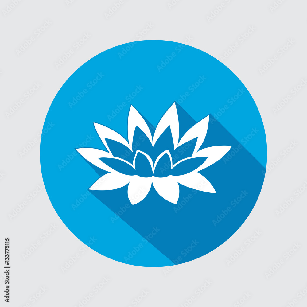 Lily flower icon. Water-lilies, waterlily floral symbol. Round circle flat sign with long shadow. Vector