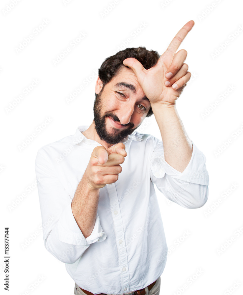 young funny man loser sign Stock Photo | Adobe Stock