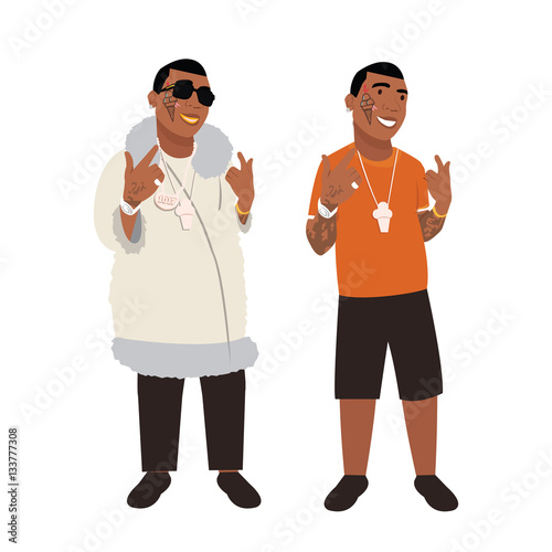 black rapper flat illustration character
