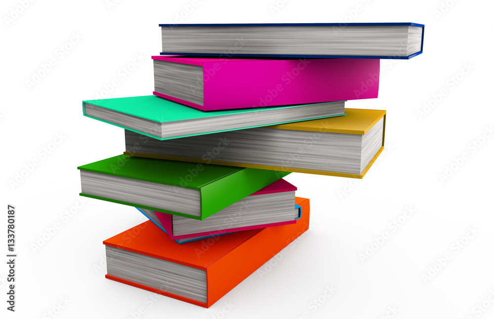 Stack os colorful books isolated on white 3d render Stack os colorful books isolated on white 3d render