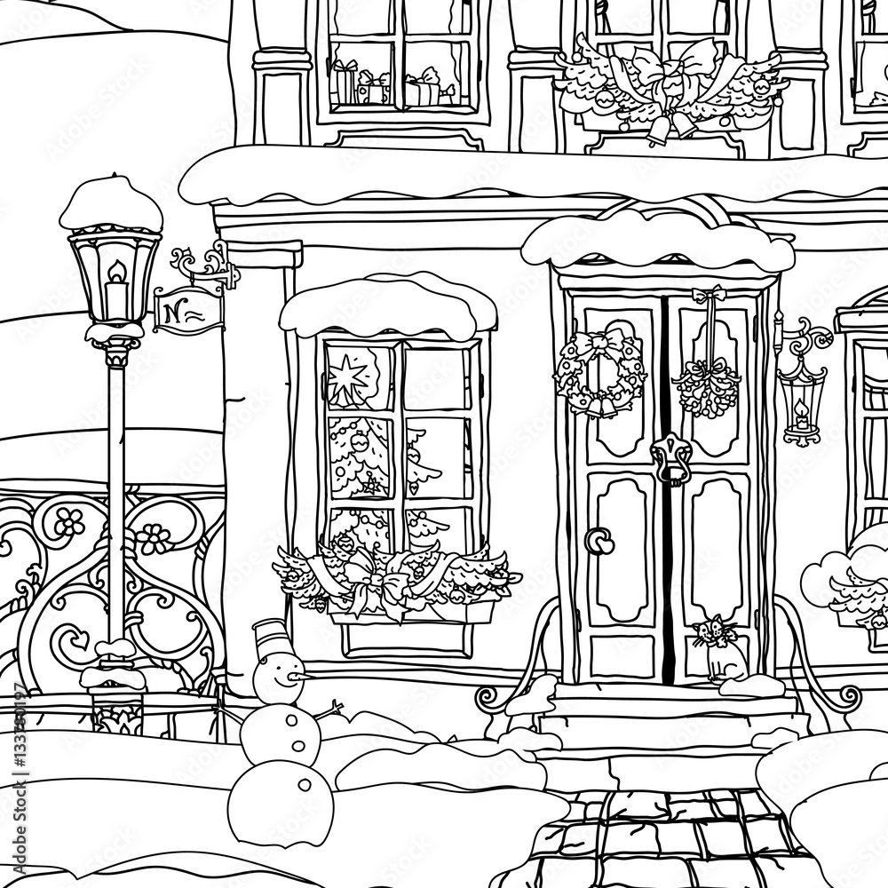 Fototapeta premium Hand drawn vector stock illustration of house