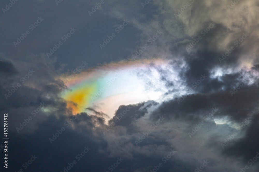 close up of beautiful a rare sight iridescent cloud.