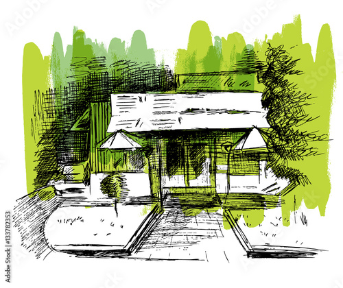 Sketch cafe. Hand drawn illustration.