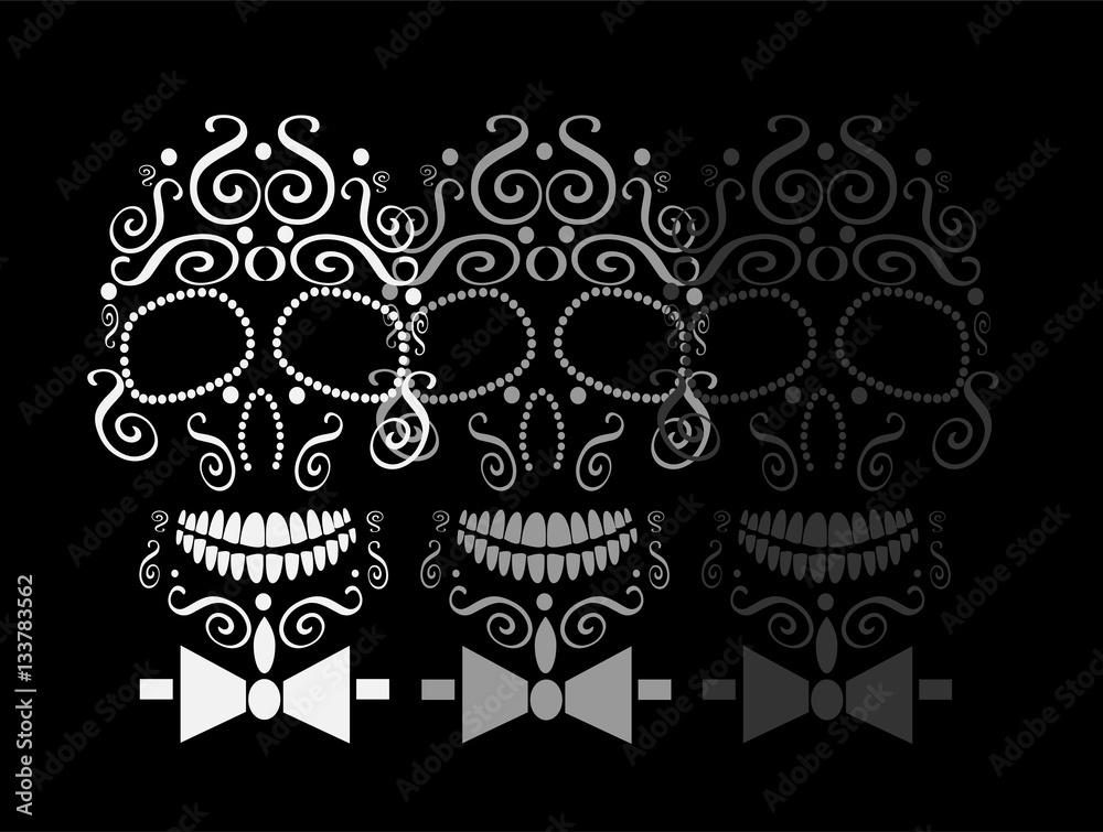 Skull vector with bow tie, gentleman, ornament 