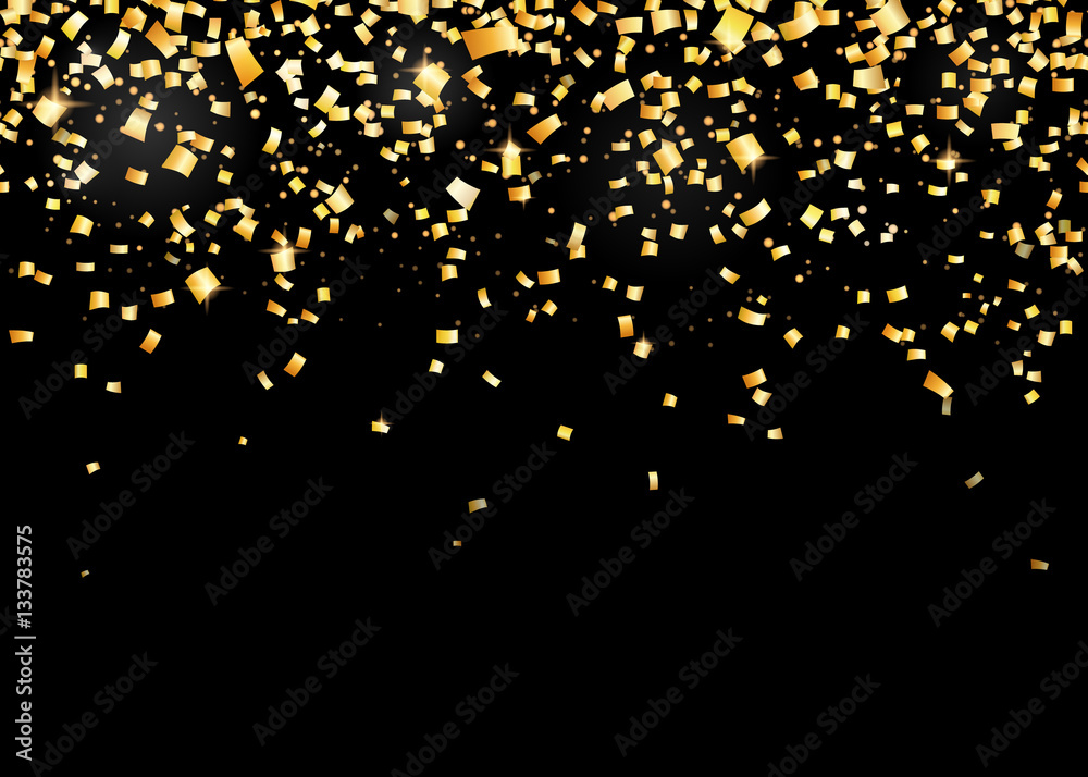 Vector illustration of seamless border background with gold carnival confetti
