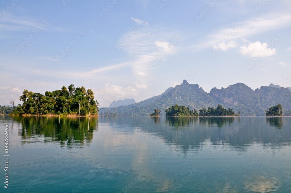 Islands and mountains in the lake, Khao Sok National Park, Thailand
