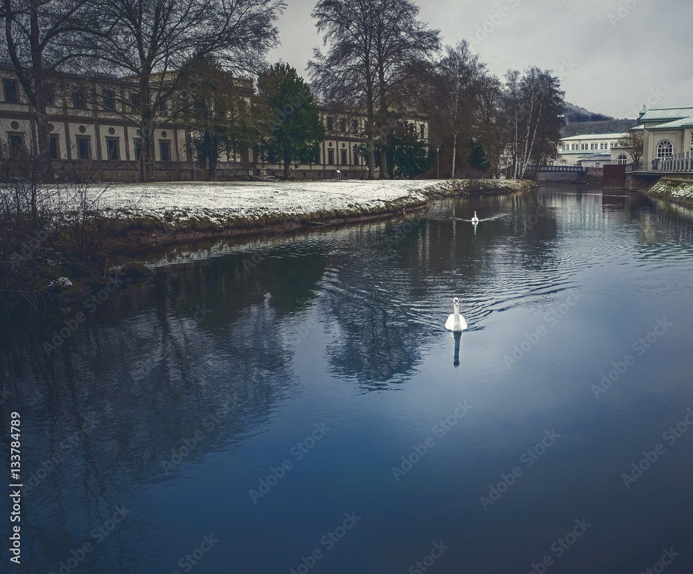 Abstract river view in a snowy city Abstract river view in a snowy city