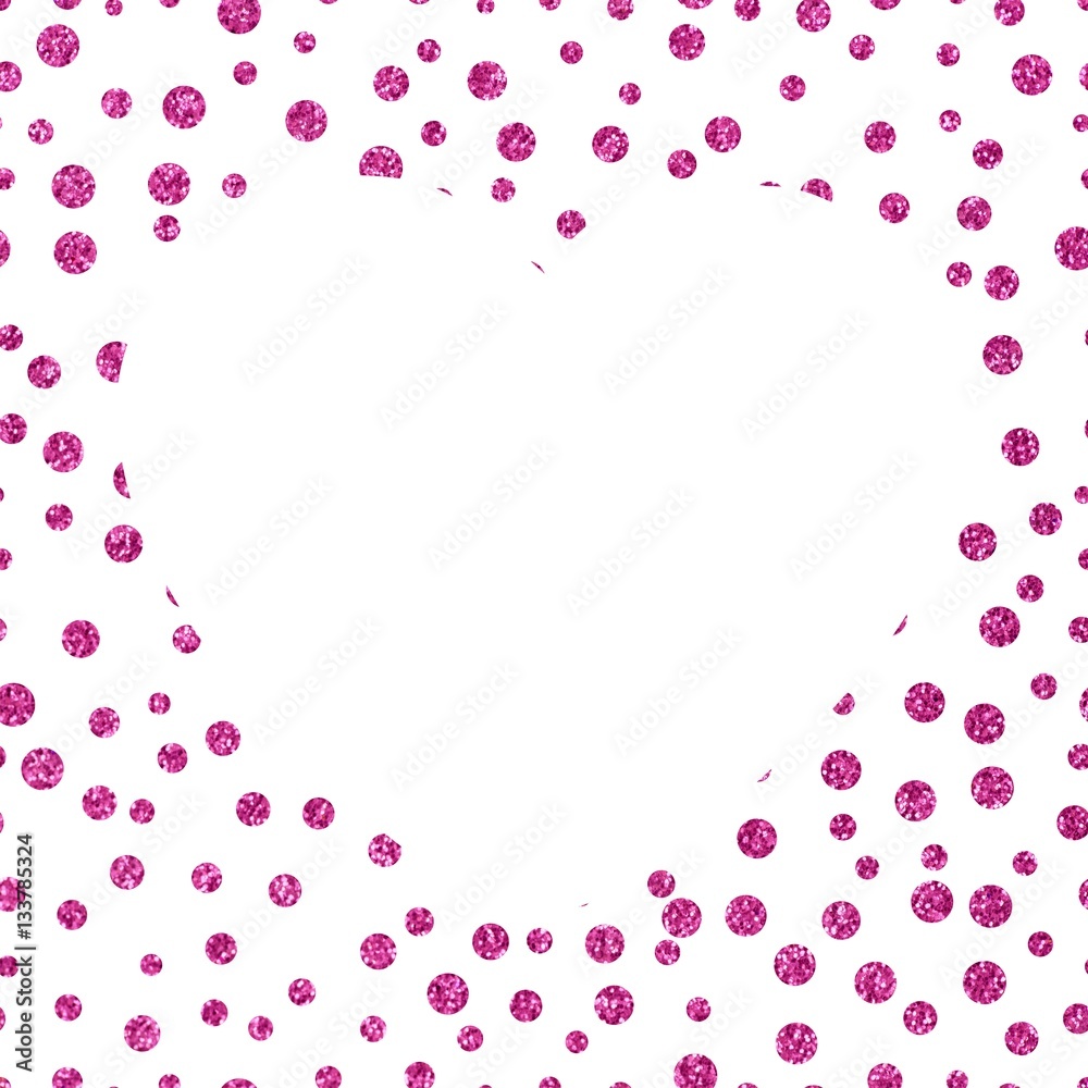 Shining glittery background with chaotic dots of different sizes and the big white heart Theme and Valentine's Day Idea for greetings
