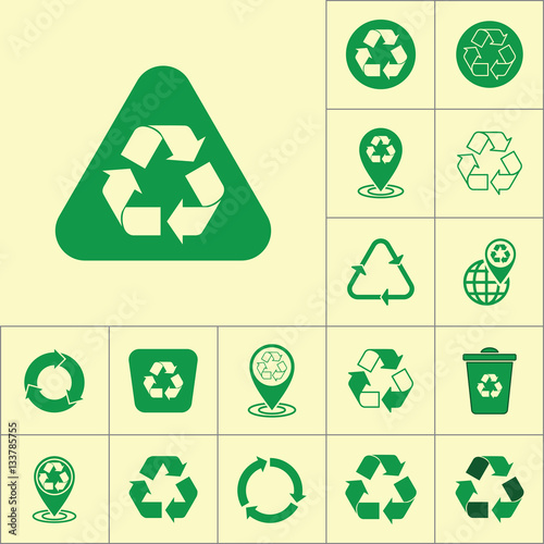 recycle icon on yellow background, recycling set