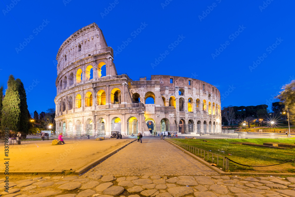 Night view of Colosseum in Rome in Italy.