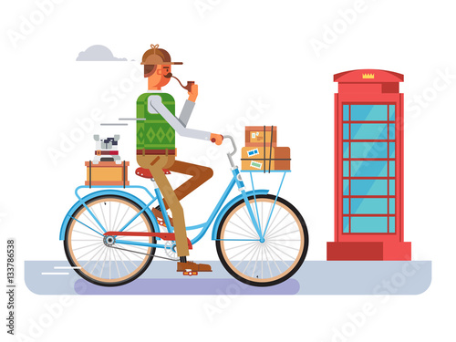 Retro postman on a bicycle