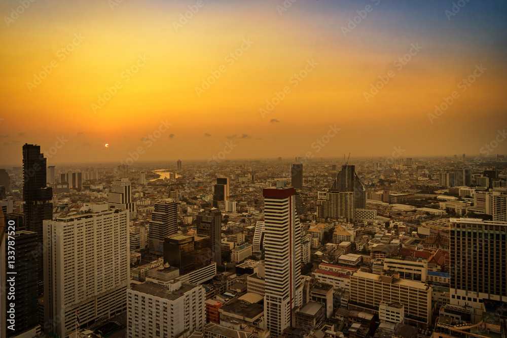 abstract bangkok sunset cityscape golden time - can use to display or montage on product