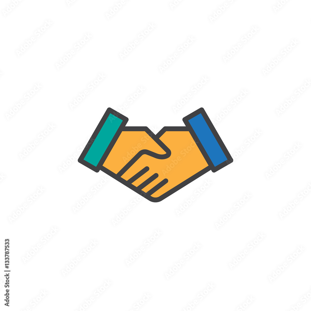 Handshake deal line icon, filled outline vector sign, linear colorful pictogram isolated on white. Business partnership symbol, logo illustration Handshake deal line icon, filled outline vector sign, linear colorful pictogram isolated on white. Business partnership symbol, logo illustration