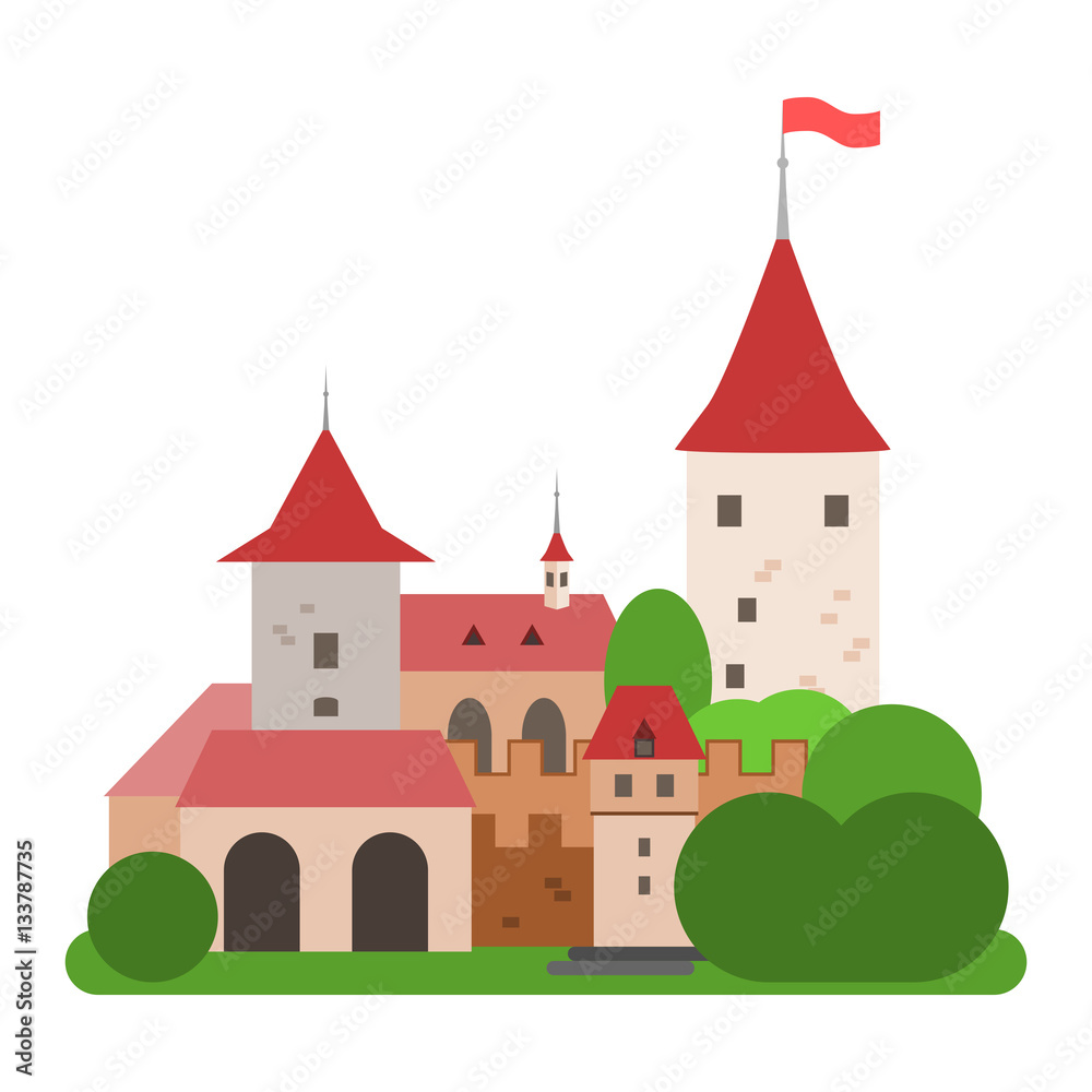 Cartoon castle. Isolated vector illustration.