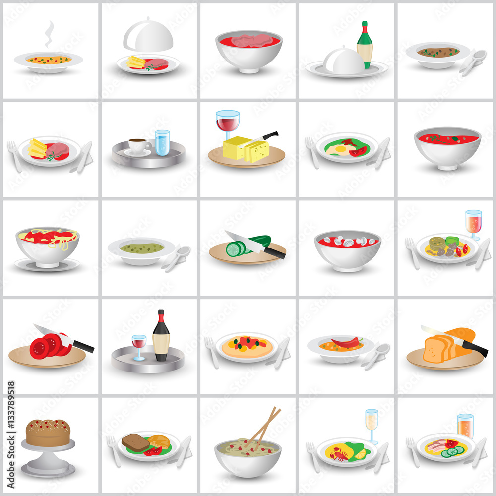 3D Portion Of Food, Set - Isolated On Background. Vector Illustration, Graphic Design. For Web, Websites, Print, Presentation Templates, Mobile Applications And Promotional Materials 3D Portion Of Food, Set - Isolated On Background. Vector Illustration, Graphic Design. For Web, Websites, Print, Presentation Templates, Mobile Applications And Promotional Materials
