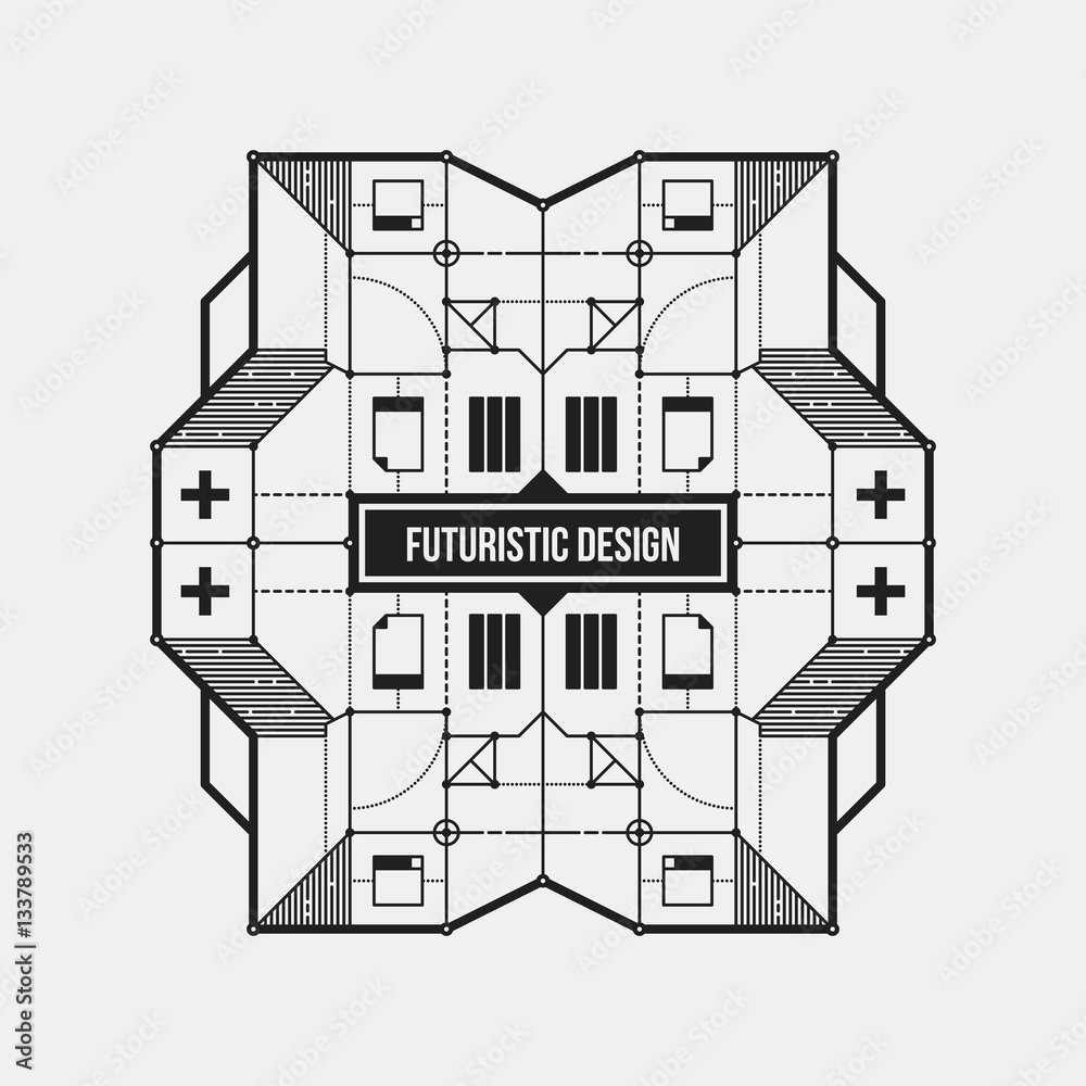 Abstract futuristic design element template. Useful for science posters and hi-tech media. Isolated on white background.