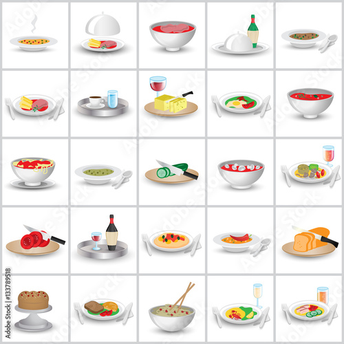 3D Portion Of Food, Set - Isolated On Background. Vector Illustration, Graphic Design. For Web, Websites, Print, Presentation Templates, Mobile Applications And Promotional Materials