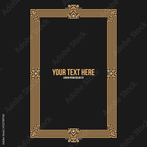 Art deco vertical frame with native american elements on black background. Useful for invitations, postcards and covers.