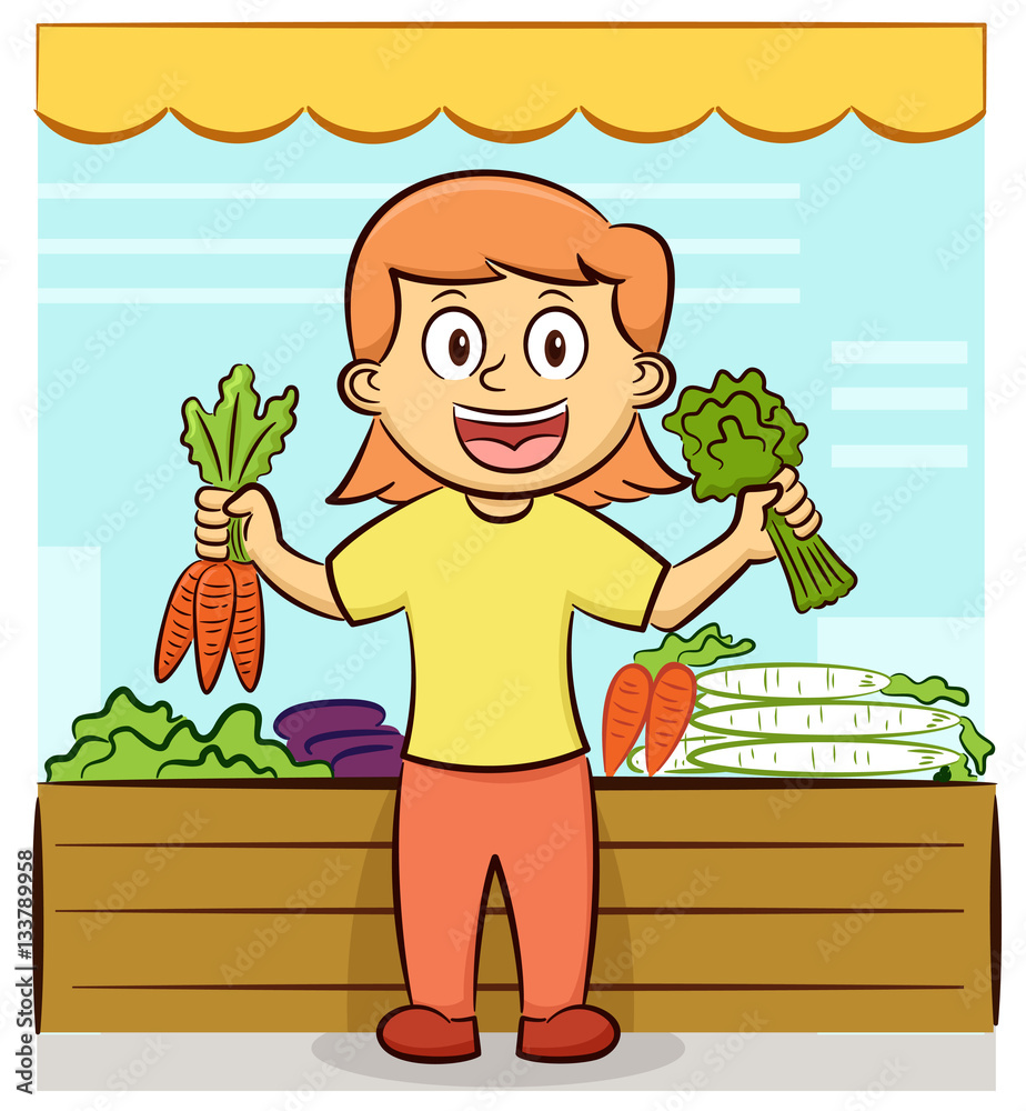 Young Female Vegetable Seller Offering Fresh Vegetables Cartoon  Illustration Stock Vector | Adobe Stock