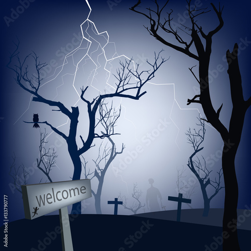 dead trees in cemetery background halloween concept  vector illustration