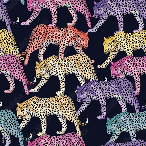 multicolor leopard pattern seamless dark blue background