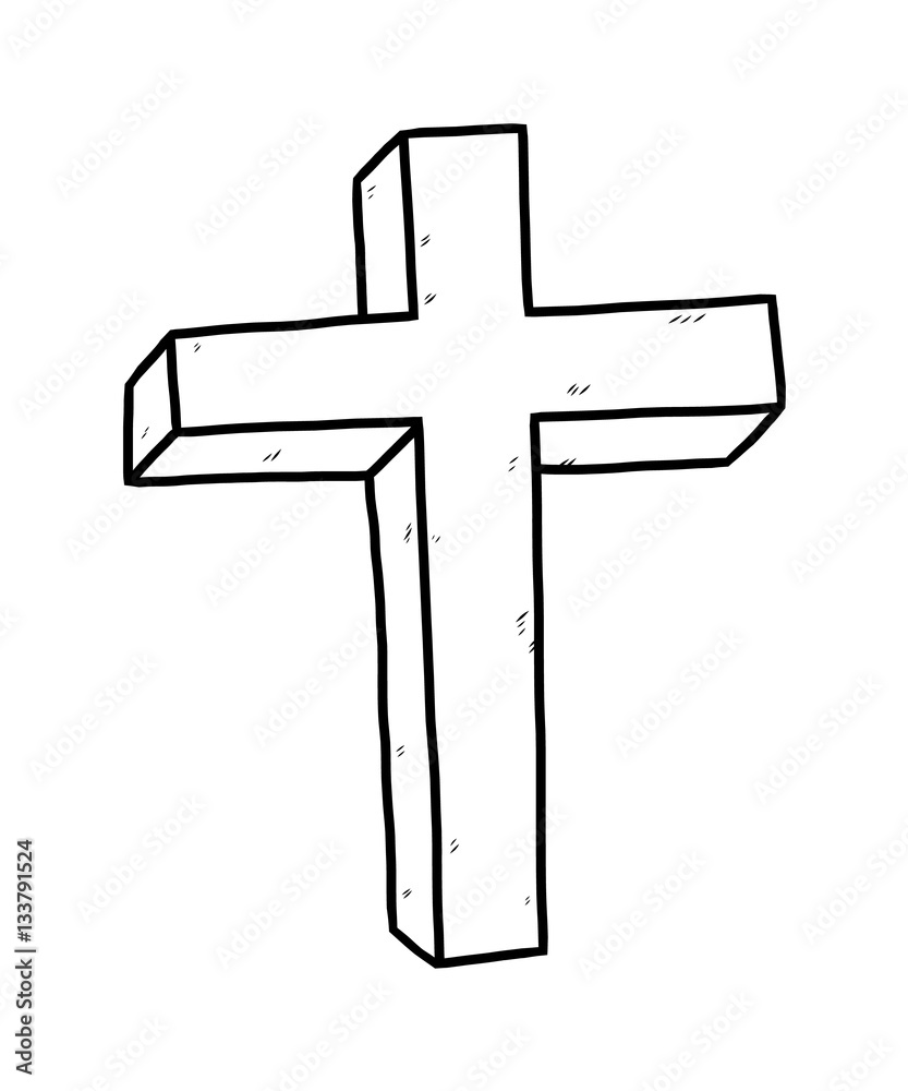 christian cross symbol / cartoon vector and illustration, black and white,  hand drawn, sketch style, isolated on white background. Stock Vector |  Adobe Stock