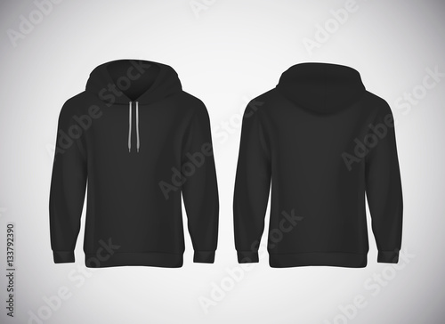 Men black hoody. Realistic mockup. Long sleeve hoody template on