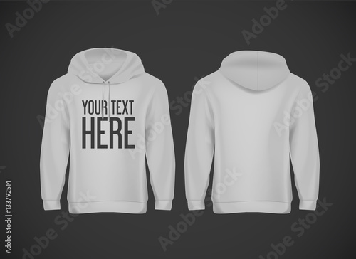 Men gray hoddy. Realistic mockup with brand text for advertising