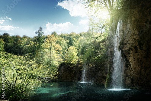 Waterfall in forest, Plitvice, Croatia