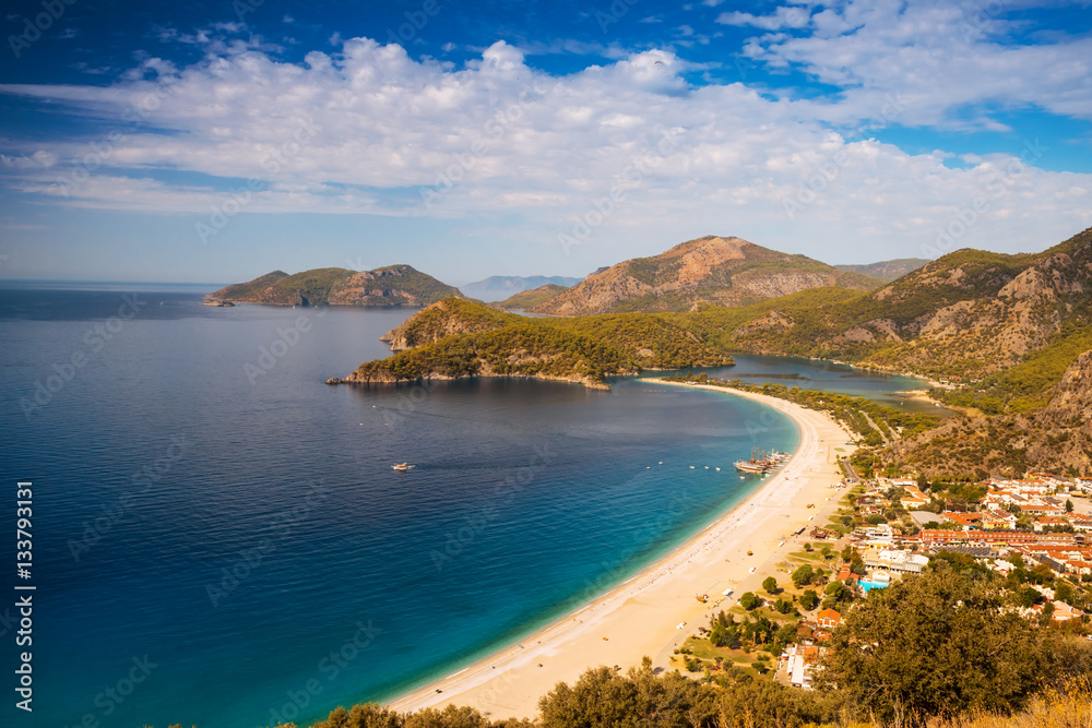 Oludeniz lagoon in sea landscape view of beach