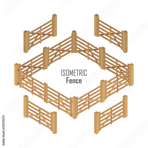 Wooden Fence Vector In Isometric Projection