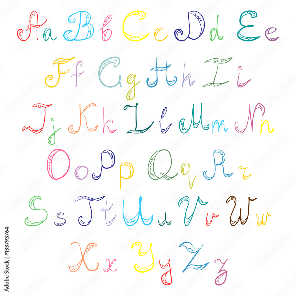 Hand Drawn Doodle Font. Children Drawings of Colorful Scribble Alphabet. Vector Illustration. Hand Drawn Doodle Font. Children Drawings of Colorful Scribble Alphabet. Vector Illustration.