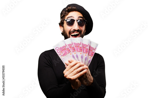 Foto young french artist with bills