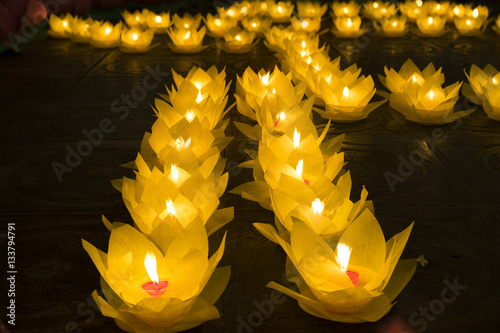 Photography Flower garlands and colored lanterns for celebrating Buddha's birthday in Eastern culture