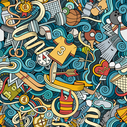Cartoon cute doodles hand drawn Sport seamless pattern
