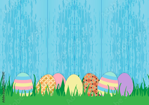 Easter background with eggs and wood