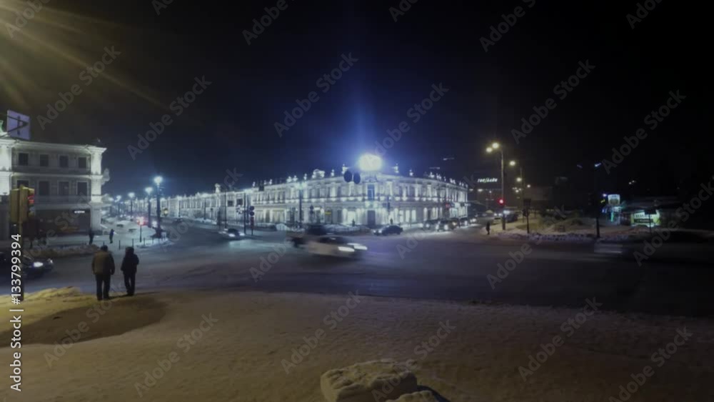 Russian central street of the city, traffic car traffic, timelapse Russian central street of the city, traffic car traffic, timelapse
