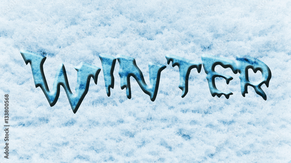 Schöner blauer Schriftzug zum Winter mit Schnee als Hintergrund