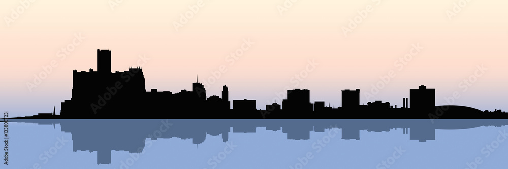 A skyline silhouette of the downtown of the city of Detroit, Michigan, USA.