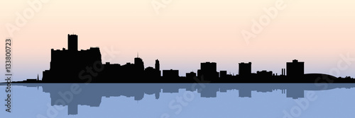 A skyline silhouette of the downtown of the city of Detroit, Michigan, USA.