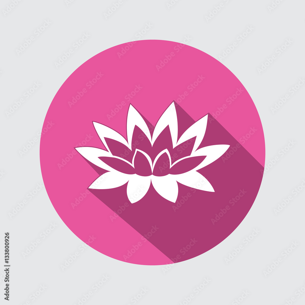 Lily, lotus flower icon. Waterlily floral symbol. Round circle flat button with long shadow. Vector