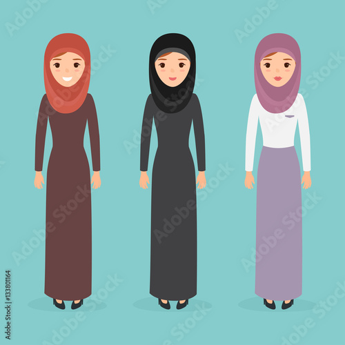 Group of beautiful muslim woman and arab woman character. vector people flat design.